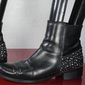 Women's Ron White Studded Black Leather Ankle High Fashion Boots EU 38 US 7.5
